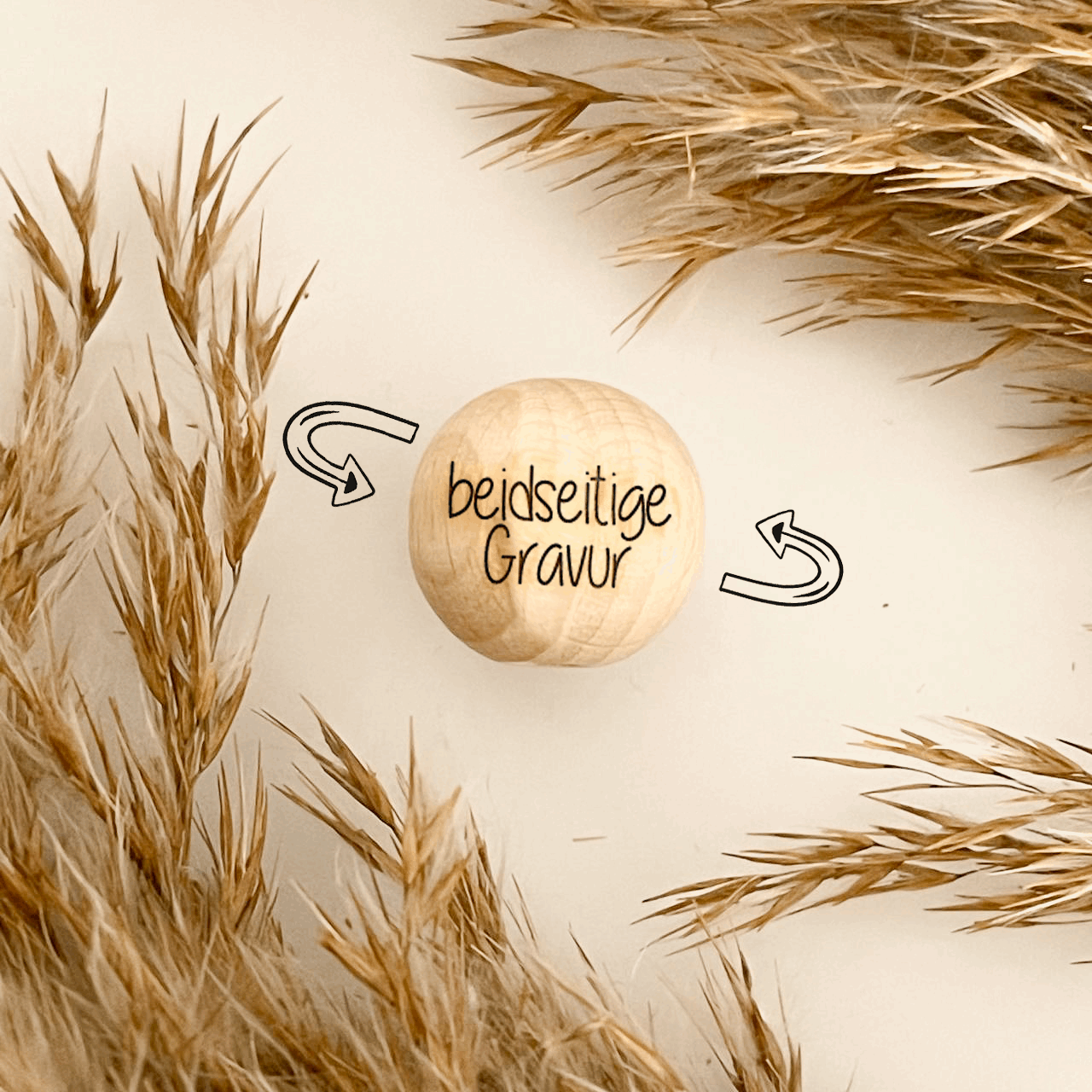 Personalisierte Holzperle - Buchenholz - Schriftart "Sunshine" - 12 bis 30mm