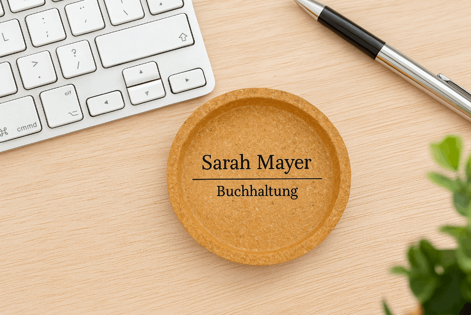 Personalisierter Korkuntersetzer - Büro - 9cm