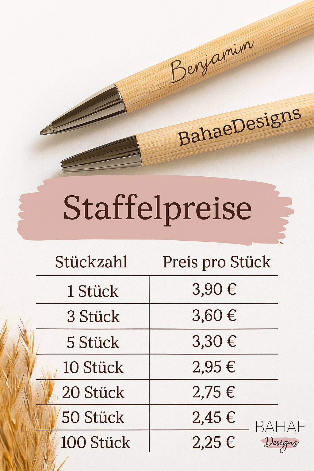 Personalisierter Kugelschreiber - Bambus - Schwarz oder Blau