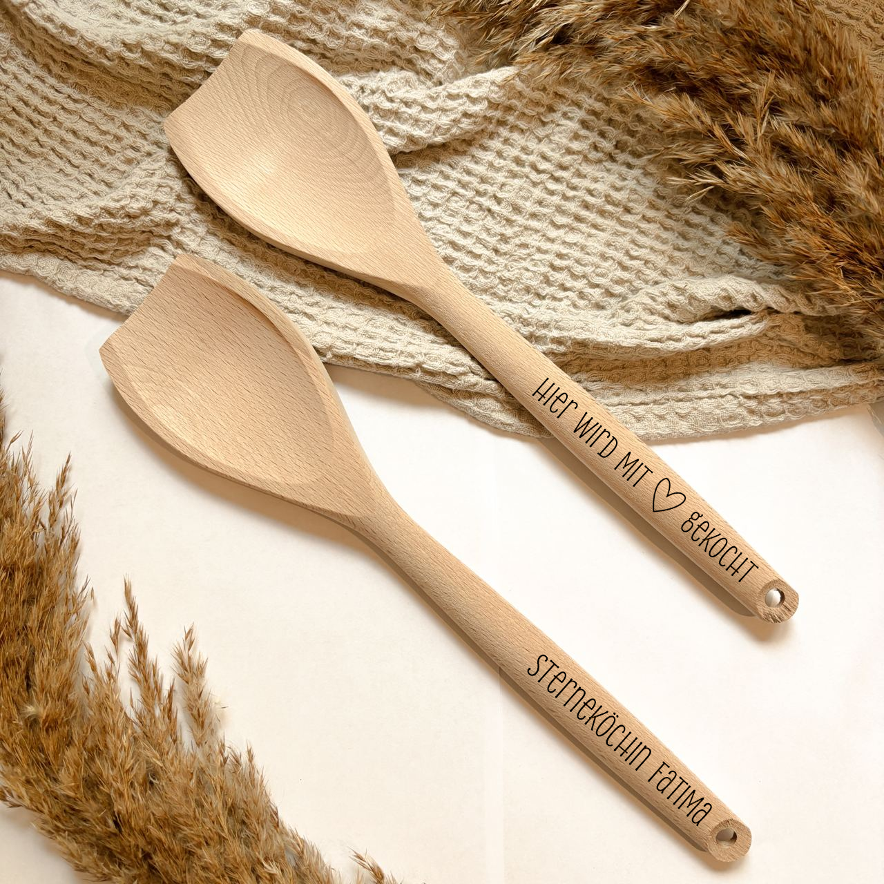 Personalisierter Kochlöffel - Buchenholz - mit Kante - 31,5cm