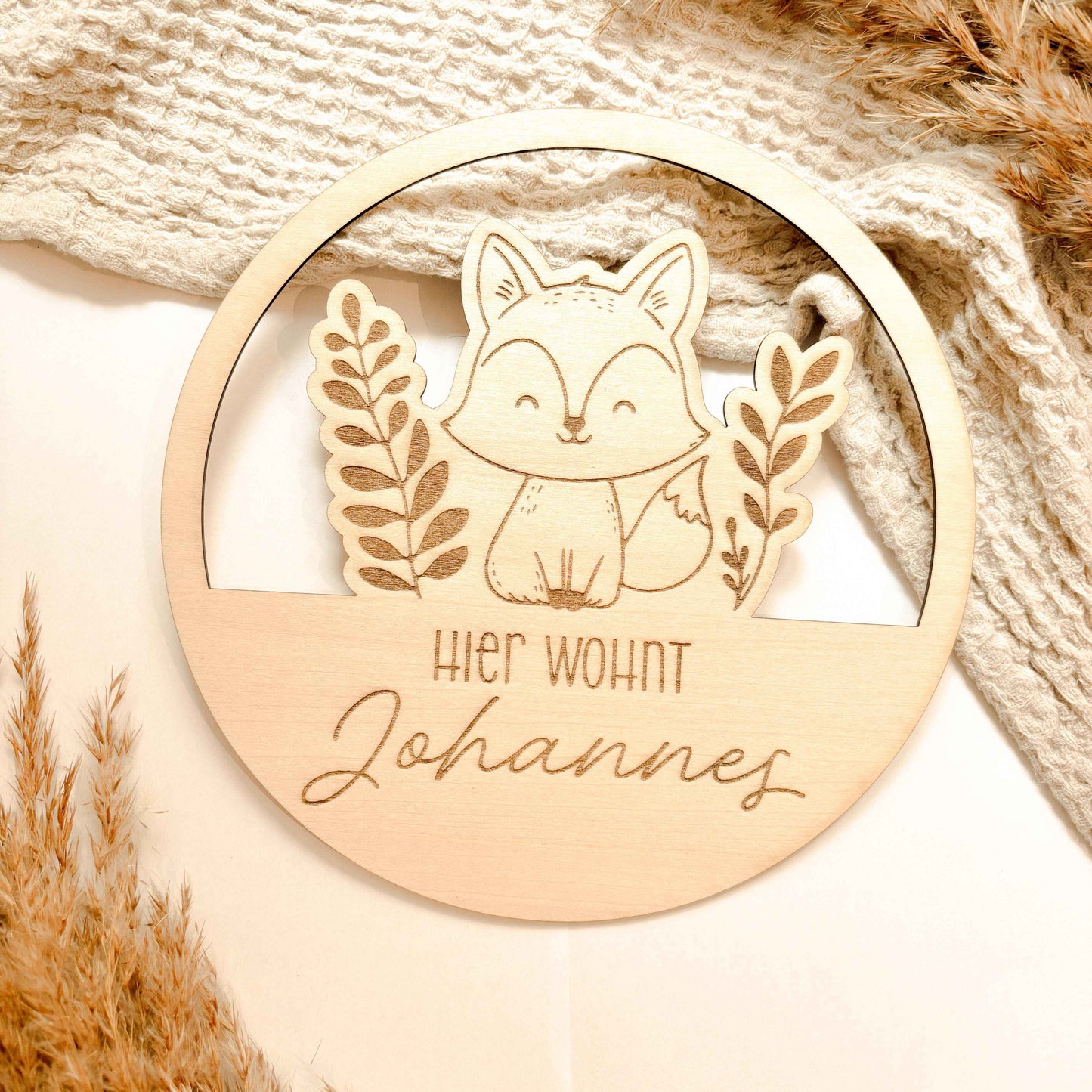 Personalisiertes Türschild aus Holz - Fuchs - 20, 25 oder 30cm