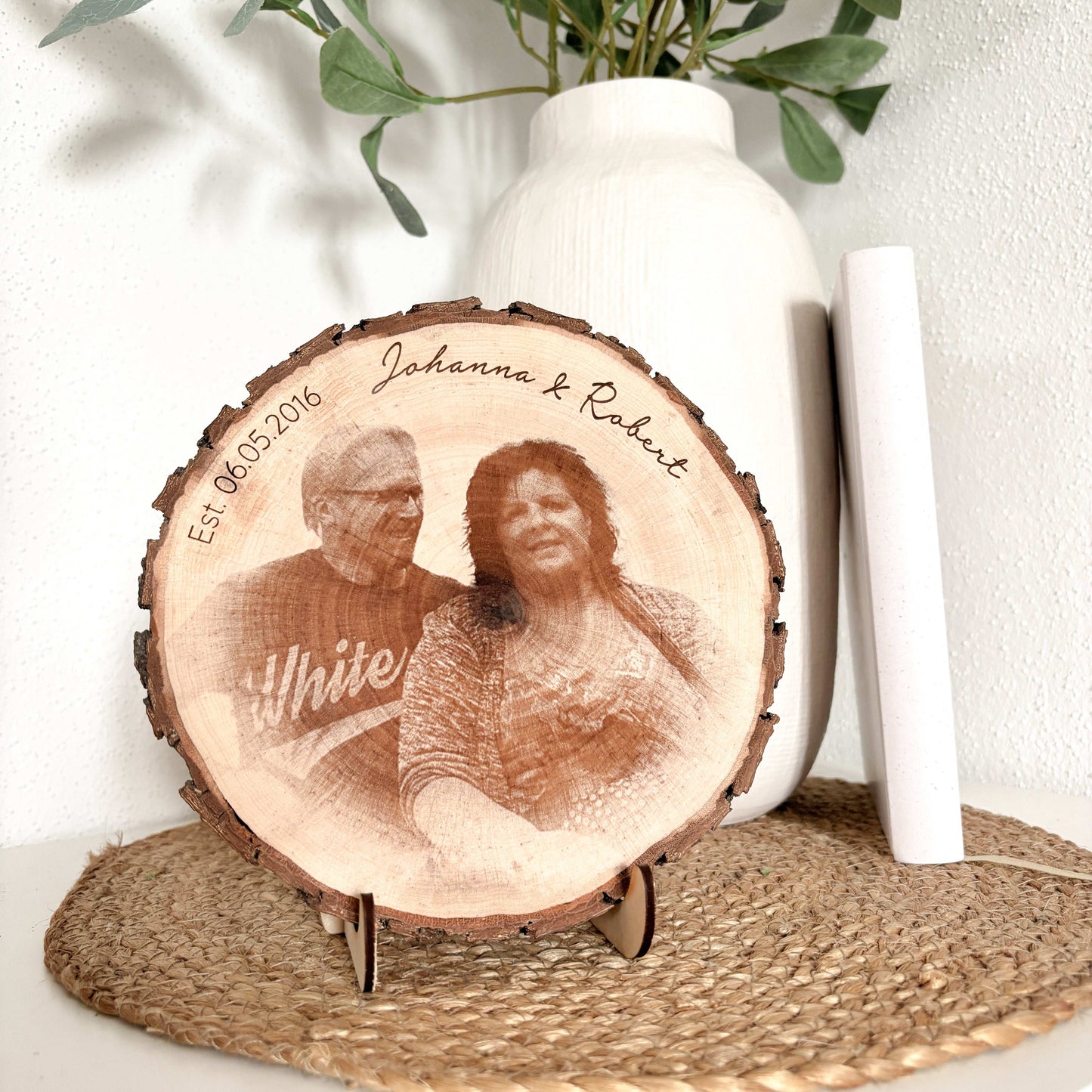 Echtholzscheibe mit Fotogravur - Esche oder Erle - 16 bis 30cm