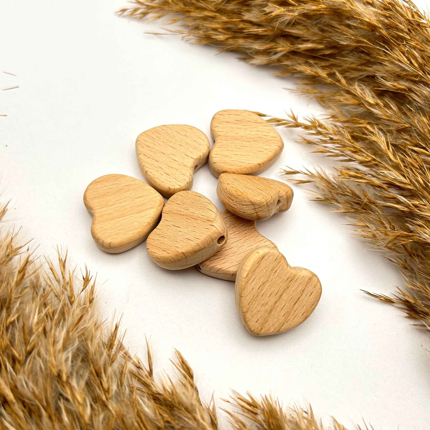 Rohholzperlen - Herz - Buchenholz - 25mm