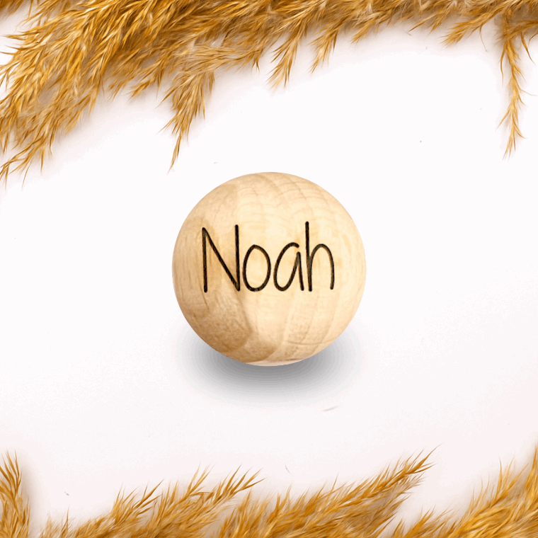 Personalisierte Holzperle - Buchenholz - Schriftart "Sunshine" - 12 bis 30mm