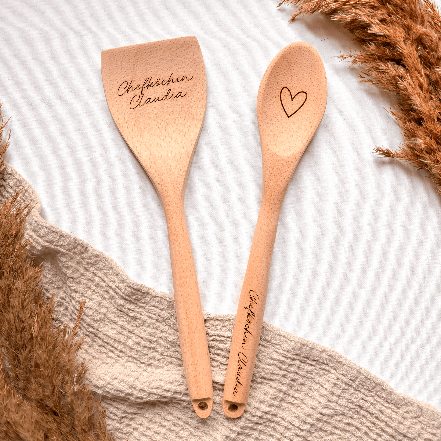 Personalisiertes Küchenset aus Buchenholz - 31,5cm