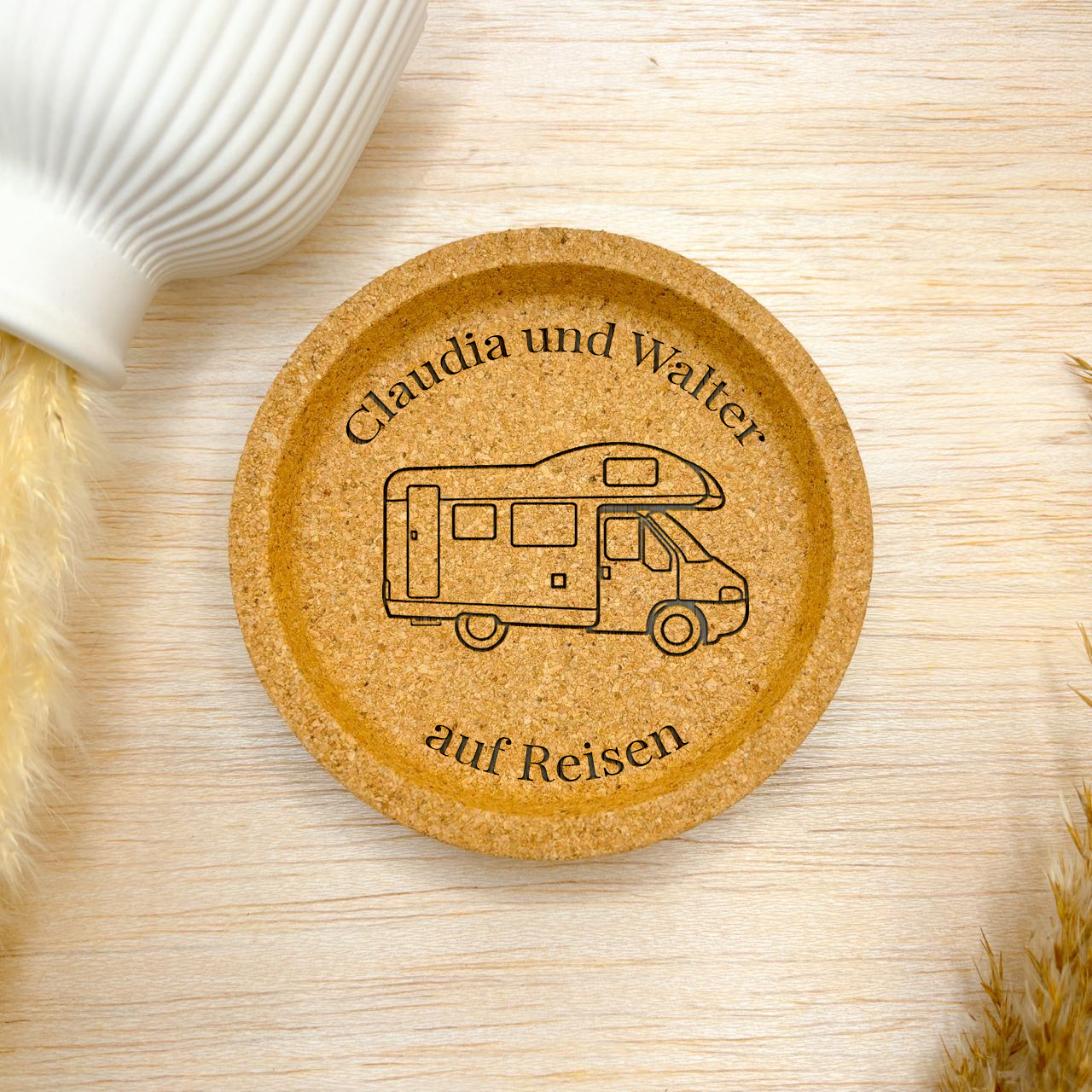 Personalisierter Korkuntersetzer - Wohnmobil - 9cm