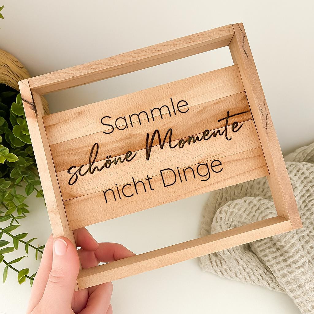 Holzschild „Sammle schöne Momente, nicht Dinge“ - 16cm x 17,5cm