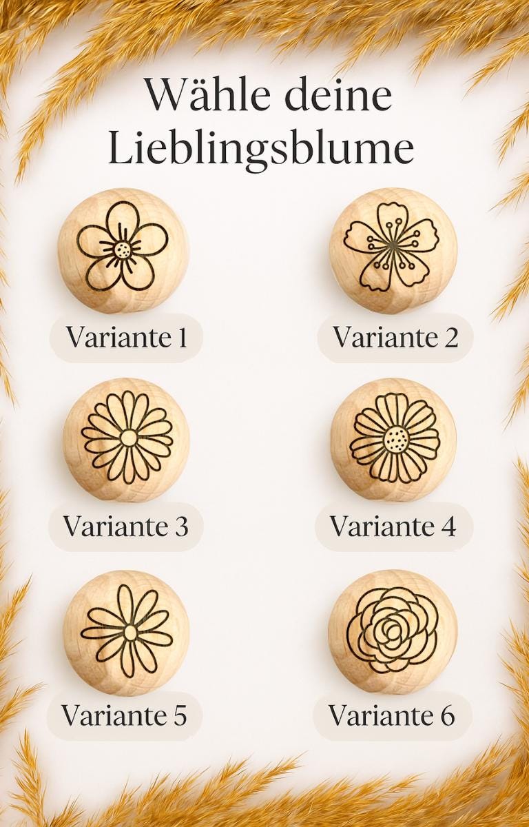 Holzperle mit Motiv - BLUMEN - Buchenholz – 12-30mm