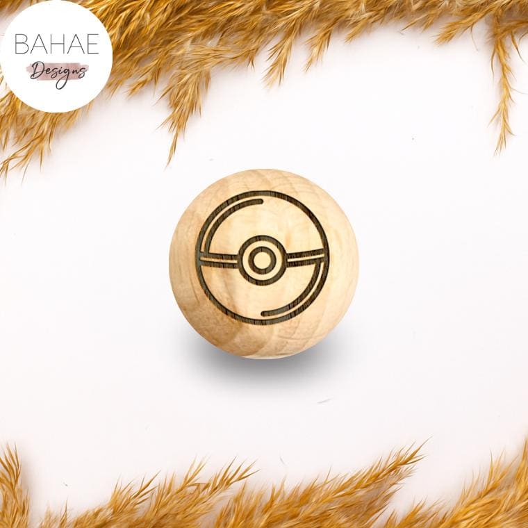 Holzperle mit Motiv - POKEBALL - Buchenholz – 12-30mm