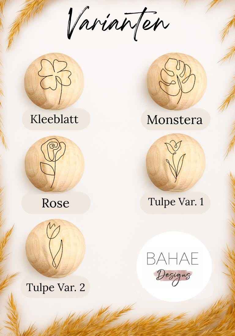 Holzperle mit Motiv - One-Line Blumen - Buchenholz - 12-30mm