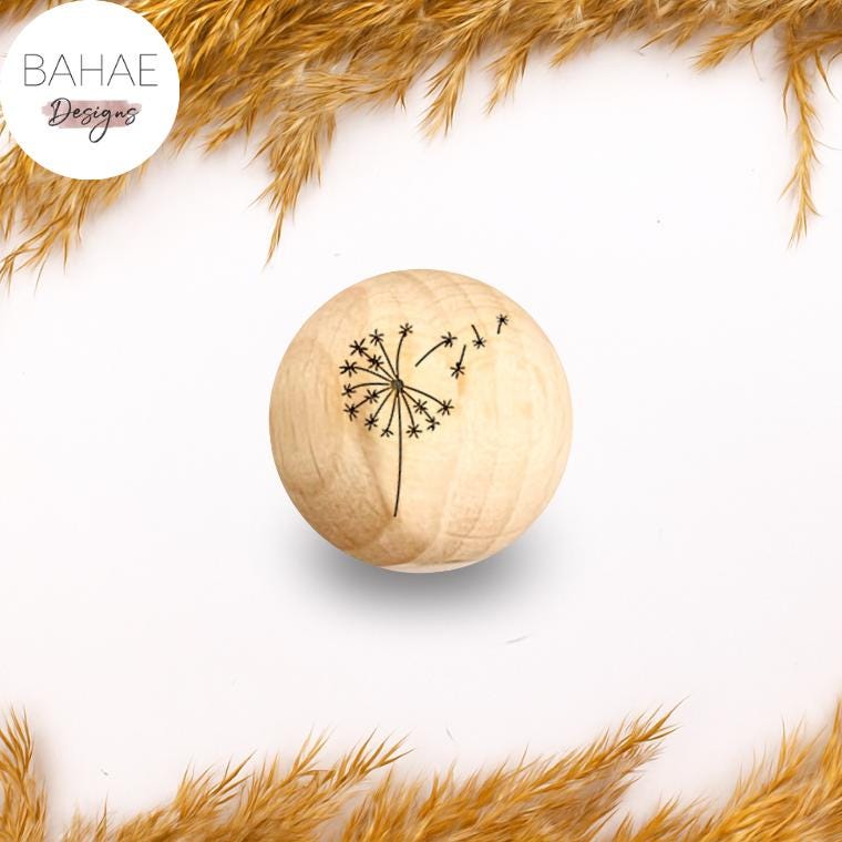 Holzperle mit Motiv - PUSTEBLUME - Buchenholz - 12-30mm