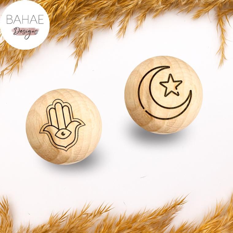 Holzperle mit Motiv - Islam oder Fatima's Hand - Buchenholz – 12-30mm