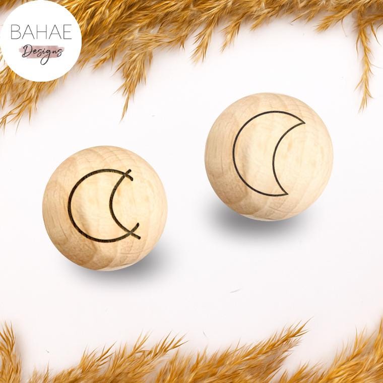 Holzperle mit Motiv - MOND - Buchenholz – 12-30mm
