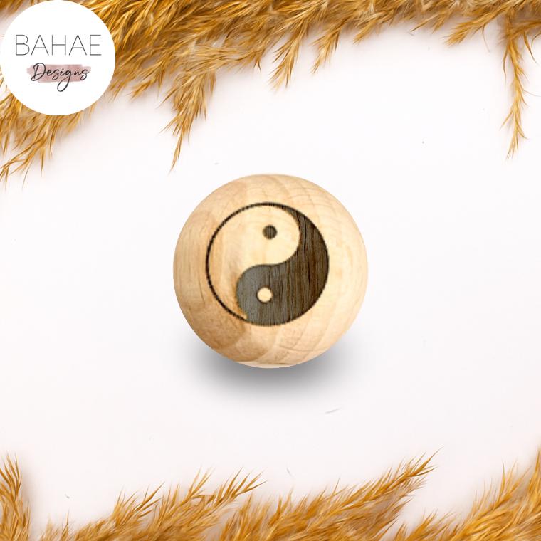 Holzperle mit Motiv - Ying-Yang - Buchenholz – 12-30mm
