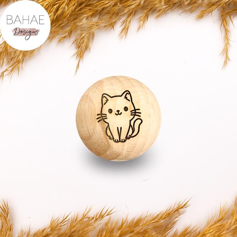 Holzperle mit Motiv - KATZE - Buchenholz – 12-30mm