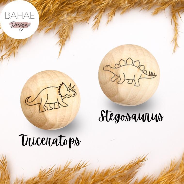 Holzperle mit Motiv - DINOS - Buchenholz – 12-30mm