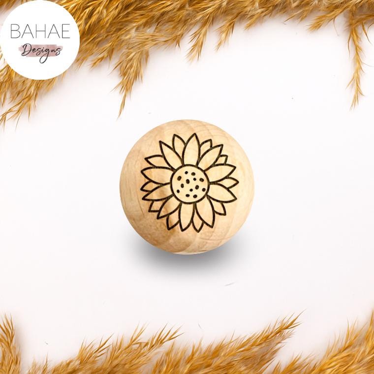 Holzperle mit Motiv - SONNENBLUME - Buchenholz - 12-30mm
