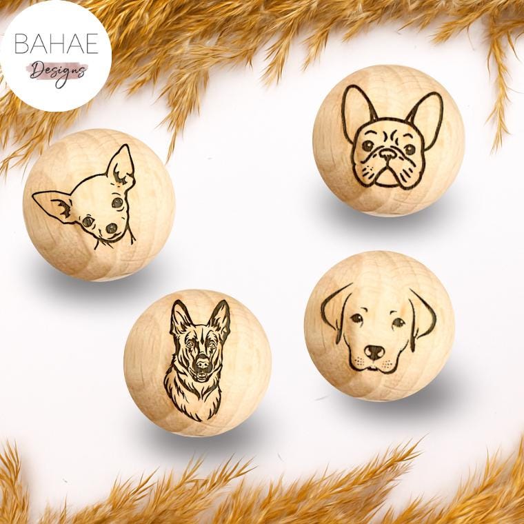 Holzperle mit Motiv - HUND - Buchenholz - 12-30mm
