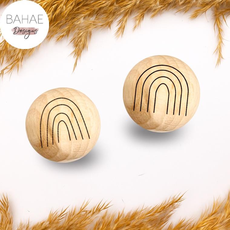 Holzperle mit Motiv - REGENBOGEN - Buchenholz – 12-30mm