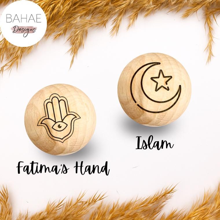 Holzperle mit Motiv - Islam oder Fatima's Hand - Buchenholz – 12-30mm