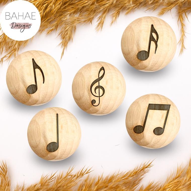 Holzperle mit Motiv - MUSIKNOTEN - Buchenholz – 12-30mm