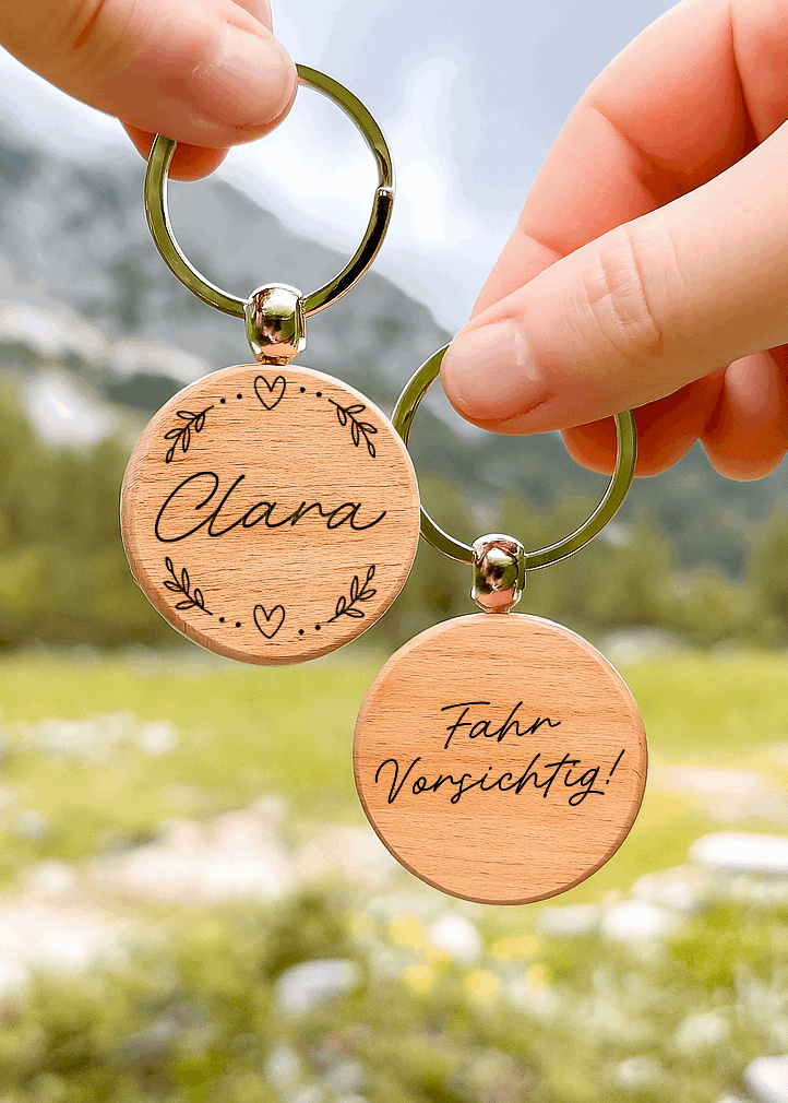 Personalisierter Schlüsselanhänger - Buchenholz - 40mm