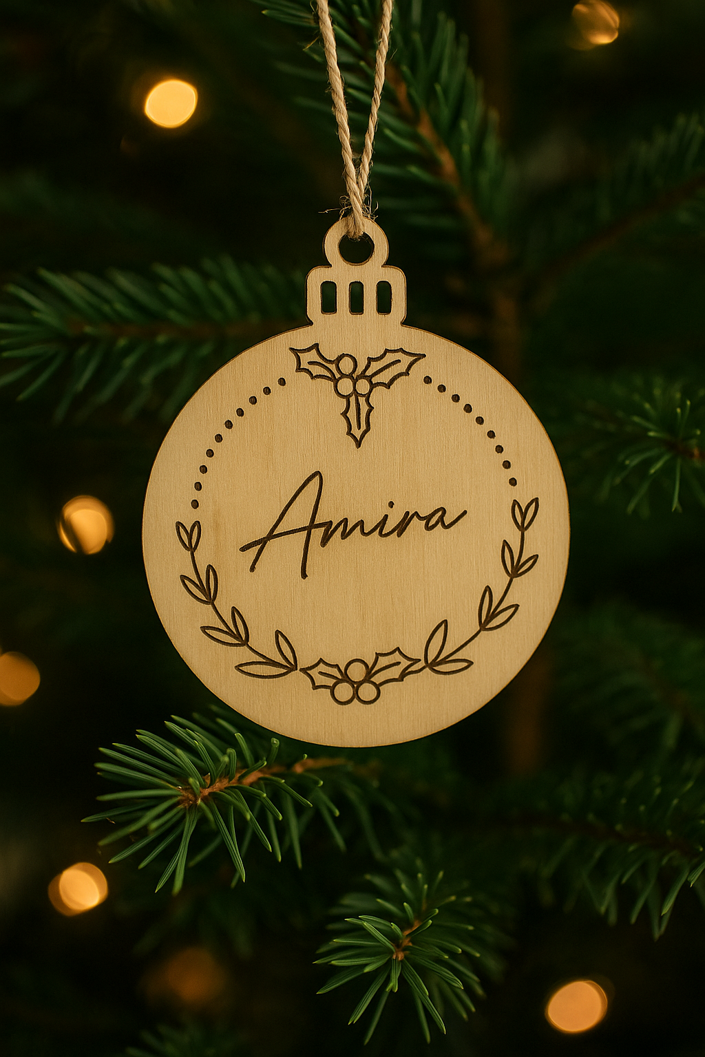 Personalisiertes Holzornament - Weihnachtsanhänger - 8cm