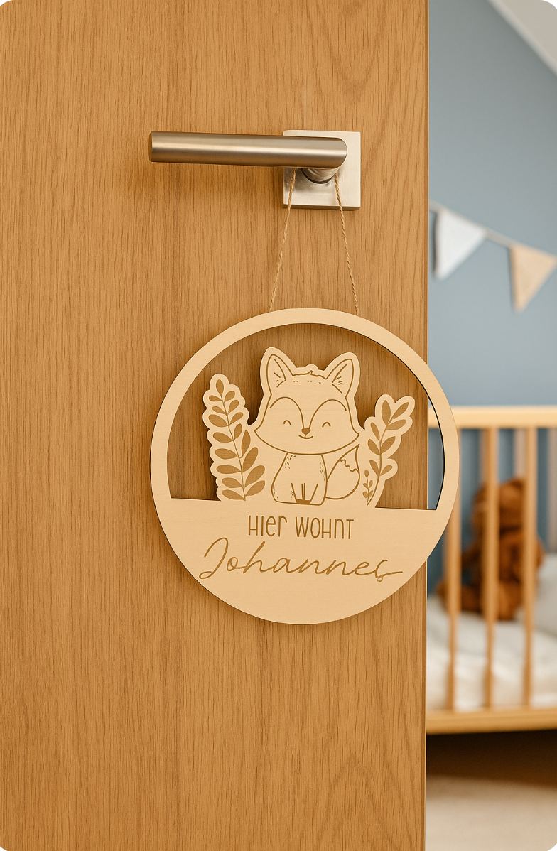 Personalisiertes Türschild aus Holz - Fuchs - 20, 25 oder 30cm