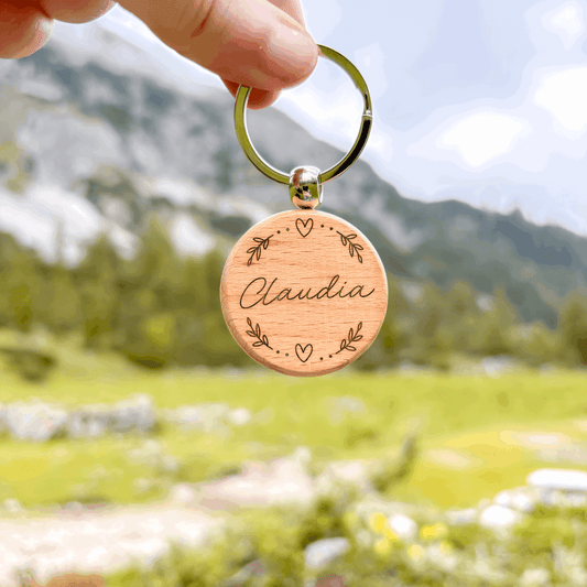 Personalisierter Schlüsselanhänger - Buchenholz - 40mm