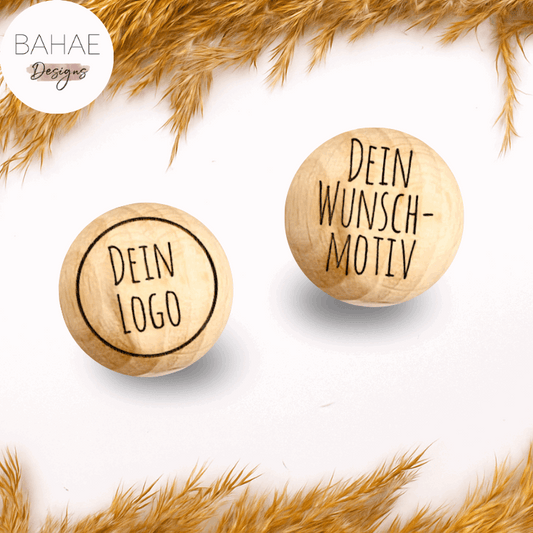 Personalisierte Holzperle - Buchenholz - Logo oder Wunschmotiv - 12 bis 30mm