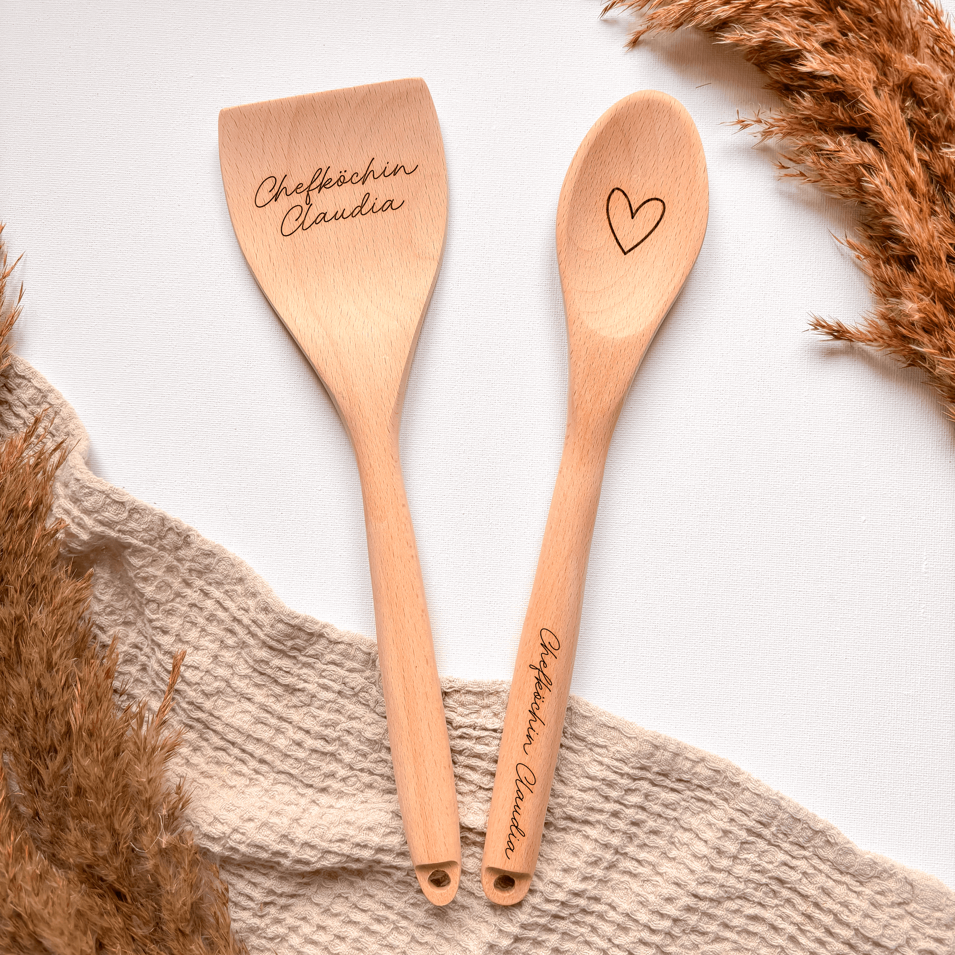 Personalisiertes Küchenset aus Buchenholz - 31,5cm