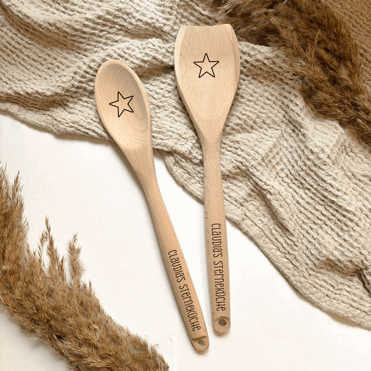 Personalisiertes Kochlöffelset - Buchenholz - 31,5cm