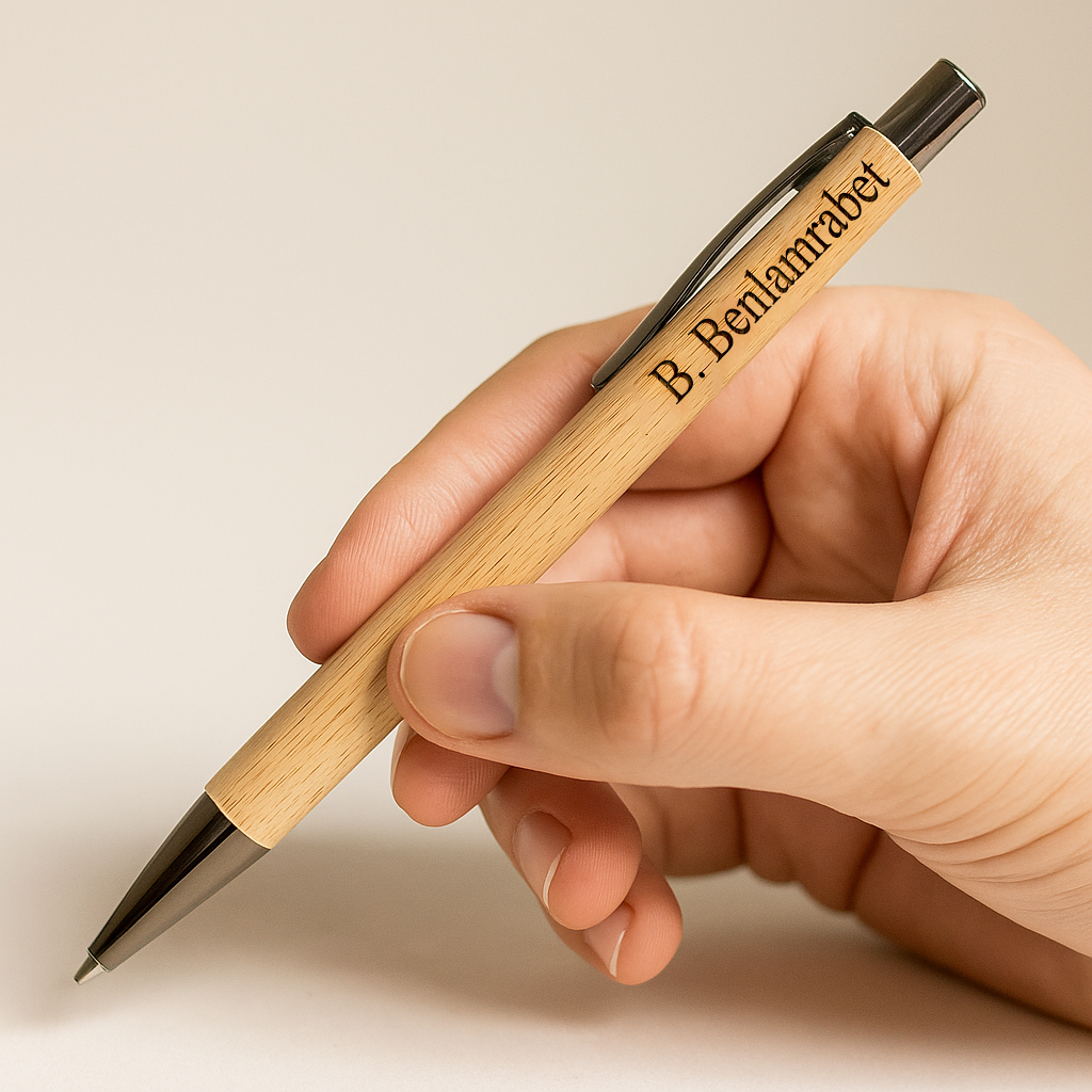 Personalisierter Kugelschreiber - Bambus - Schwarz oder Blau