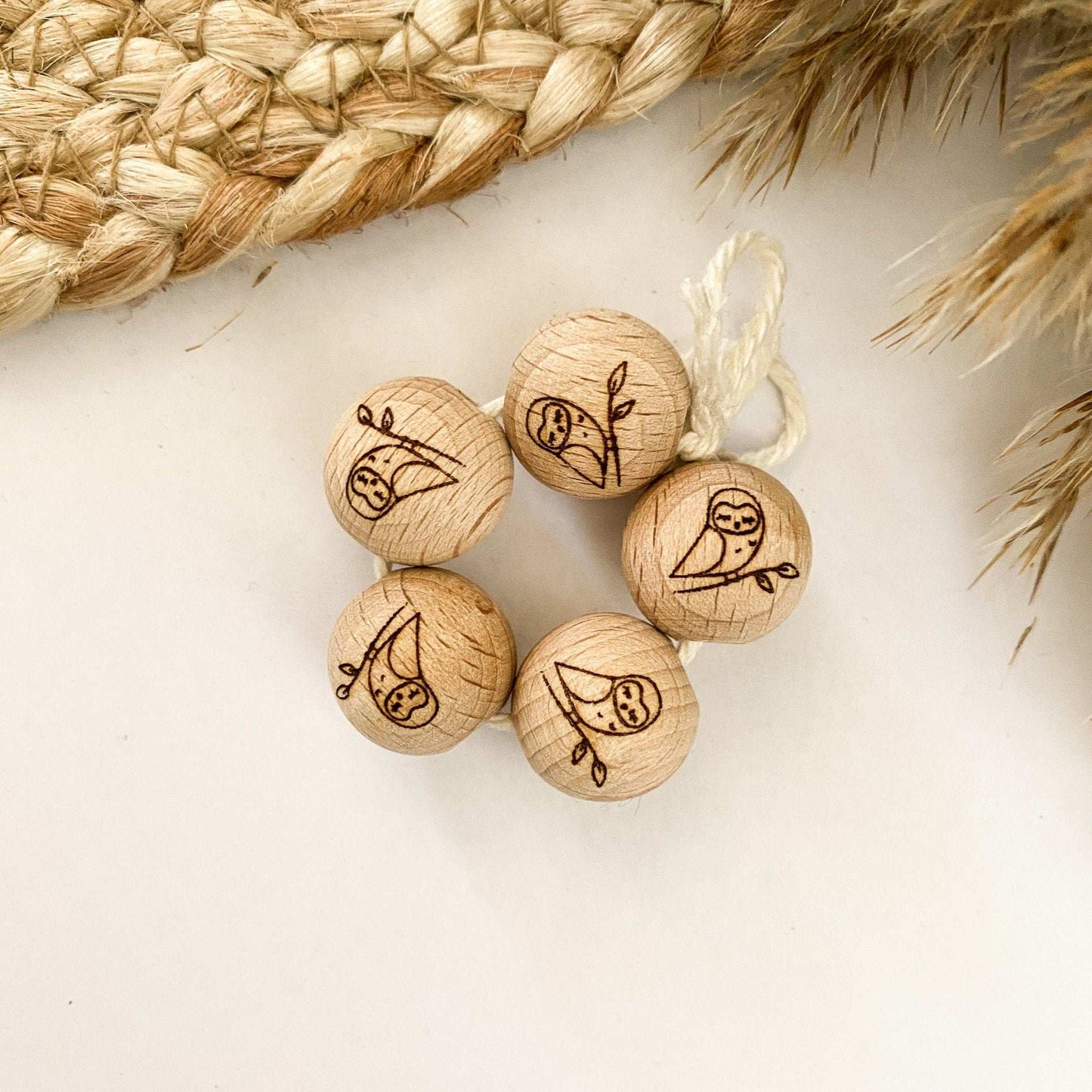 Holzperle mit Motiv - EULE - Buchenholz – 12-30mm