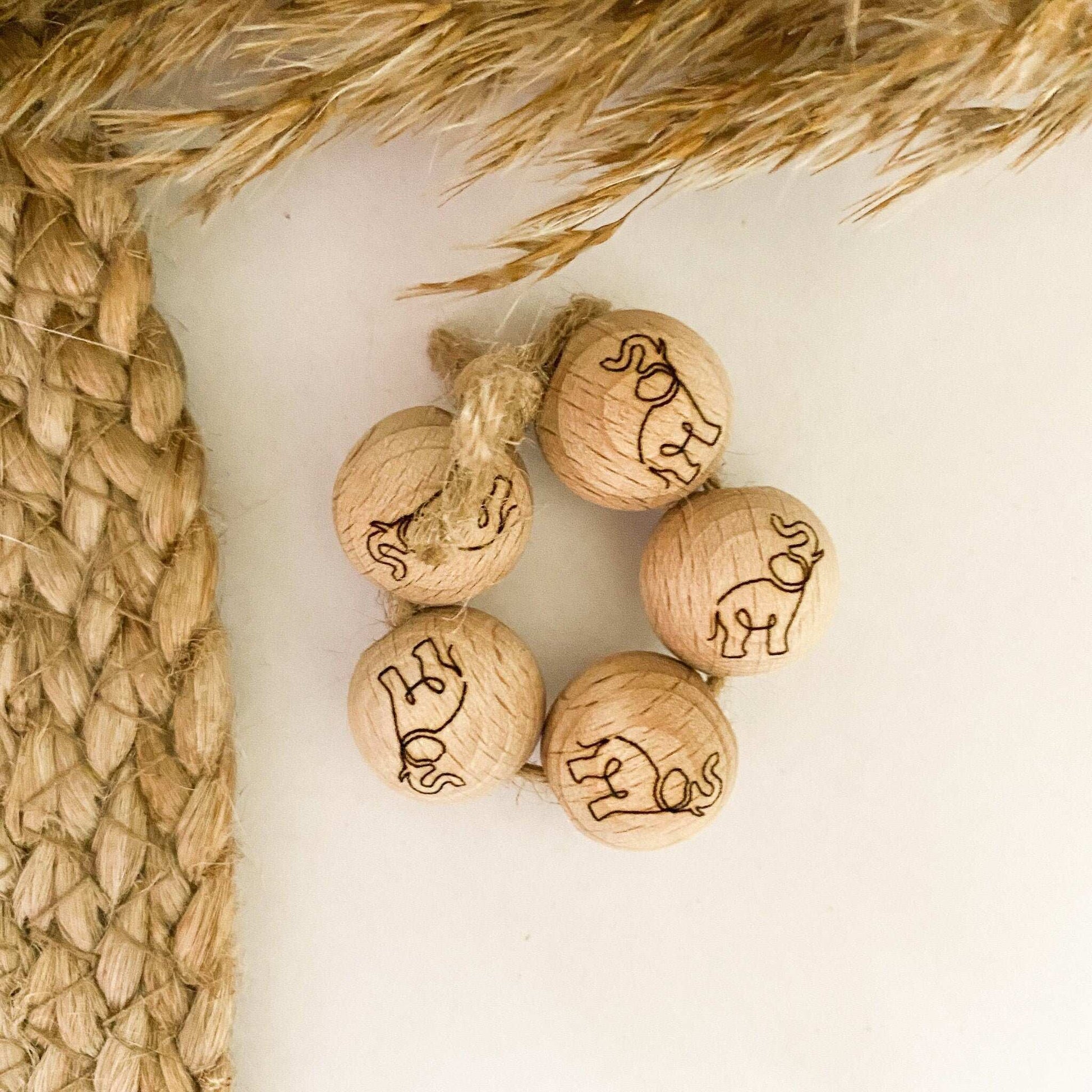 Holzperle mit Motiv - ELEFANT - Buchenholz – 12-30mm