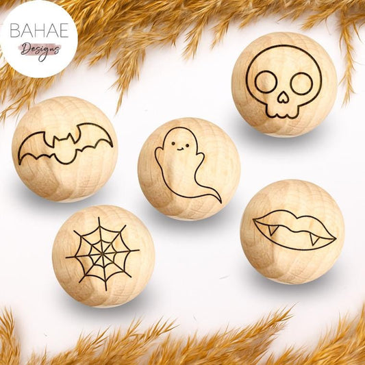 Holzperle mit Motiv - HALLOWEEN - Buchenholz – 12-30mm