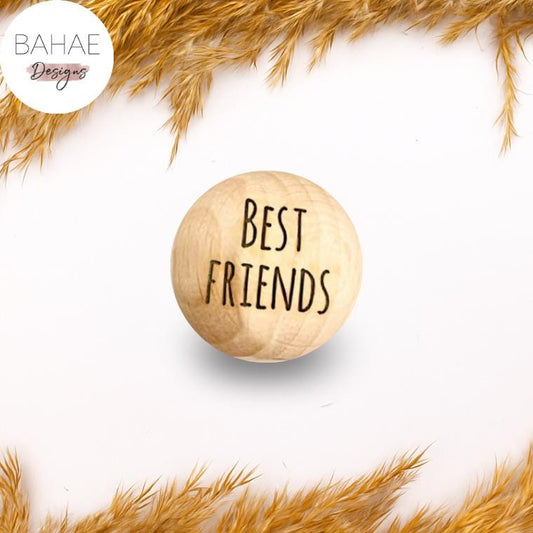 Holzperle mit Motiv - Best Friends - Buchenholz - 12-30mm