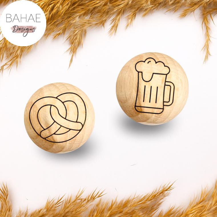 Holzperle mit Motiv - Bier oder Breze - Buchenholz - 12-30mm