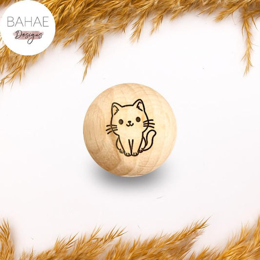 Holzperle mit Motiv - KATZE - Buchenholz – 12-30mm
