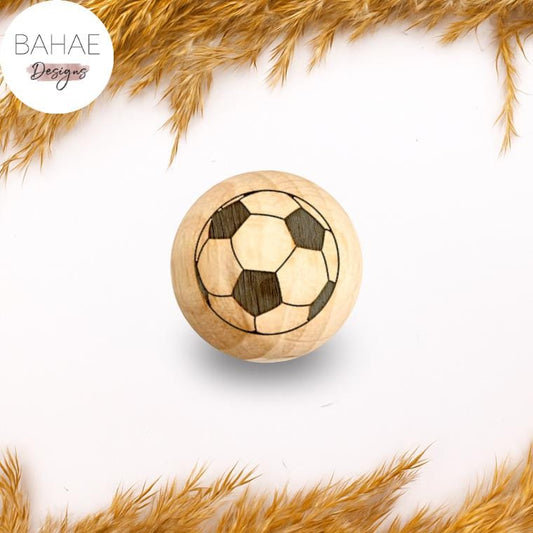 Holzperle mit Motiv - FUSSBALL - Buchenholz - 12-30mm