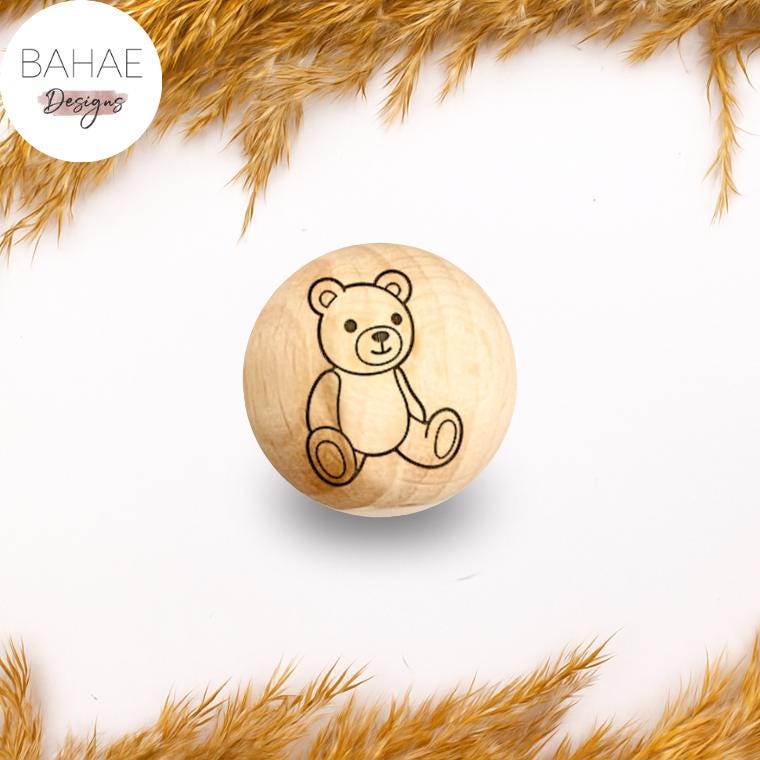 Holzperle mit Motiv - TEDDYBÄR - Buchenholz - 12-30mm