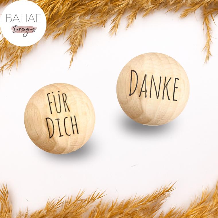 Holzperle mit Motiv - Danke oder Für Dich - Buchenholz - 12-30mm
